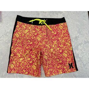 Hurley Bright Pink Yellow Floral Board Shorts Swim Suit Surf Men’s‎ Size 30